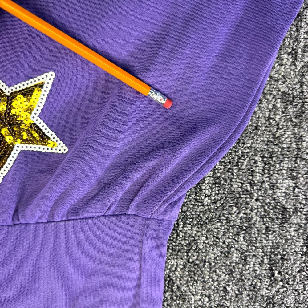 Umgee Mini Dress Womens 1XL Purple Gold Sequin Star Cotton V-Neck Ruffle Sleeve - Picture 11 of 16